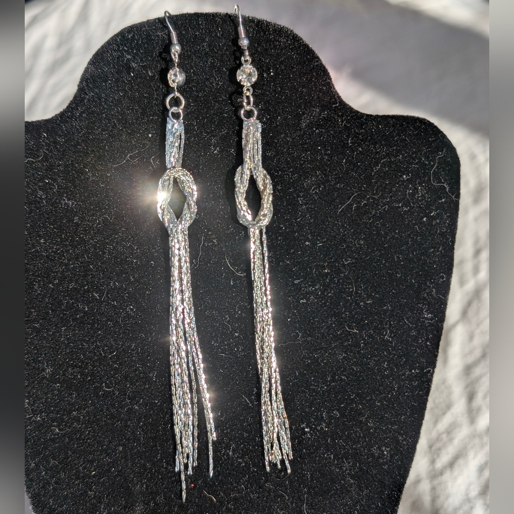Silver Tone Chain Fringe Earrings | Long Tassel Statement Earrings | Modern Glam